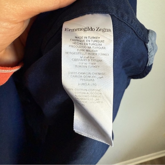 ermenegildo zegna men’s button down cotton shirt navy size large - Picture 4 of 6